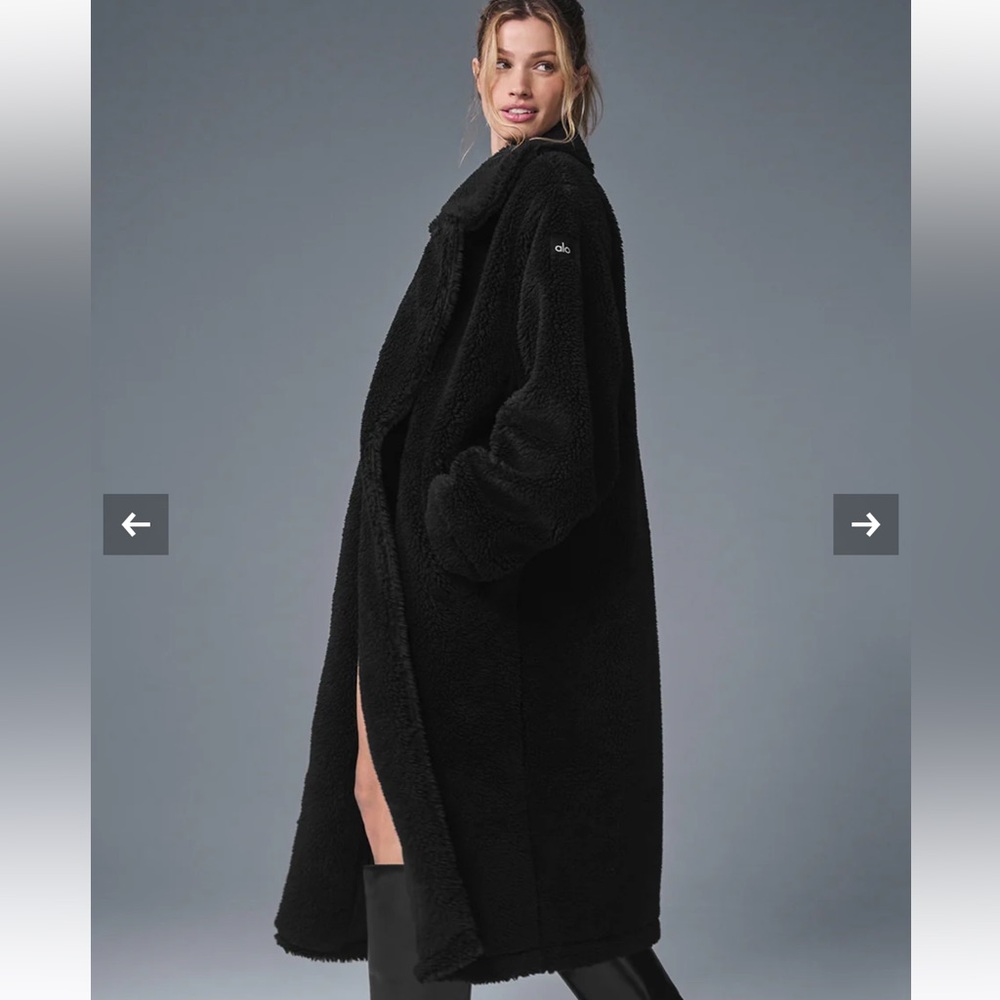Alo Yoga Oversized Sherpa Trench Coat Black Size Large Unisex Long Plush Teddy